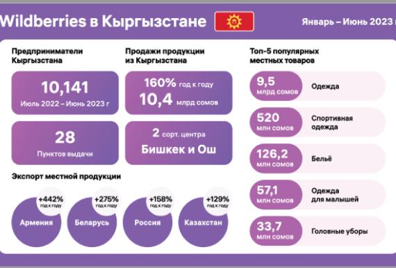 Продажи продукции из Кыргызстана на Wildberries выросли до 9,2 млрд руб. Продажи продукции из Кыргызстана на Wildberries выросли до 9,2 млрд руб.
